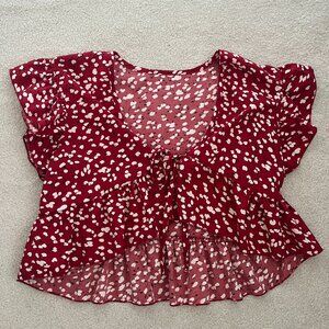 Red and White Tie-Front Blouse